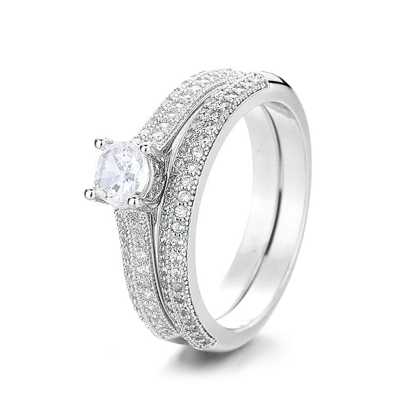 2026 Micro-inlaid Zircon Ring Personalized Women's Combination Ring Set Fashionable Light Luxury Four-claw Couple Wedding Ring Pair