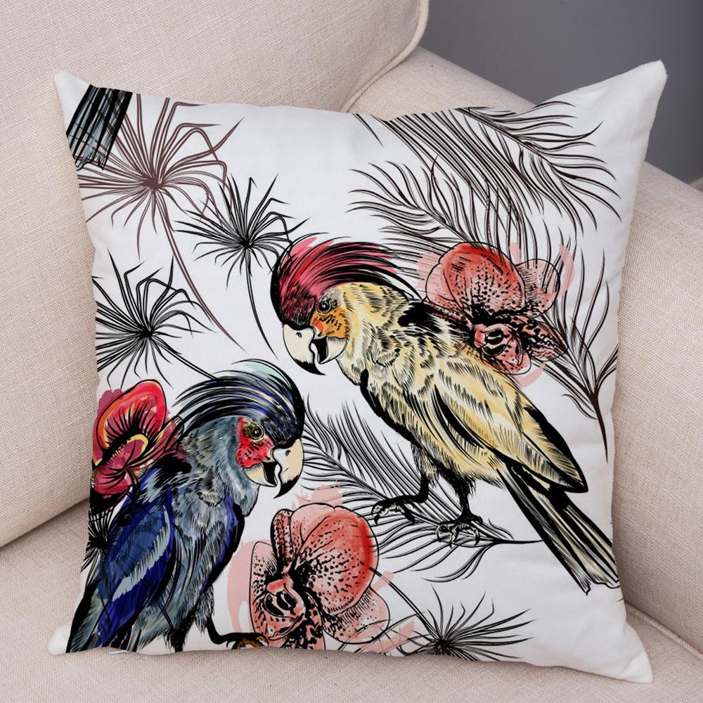Exotic Flower Cushion Cover Orchid Palm Leaf Design Decorative Throw Pillow Case Living Room Bedroom Sofa Decor