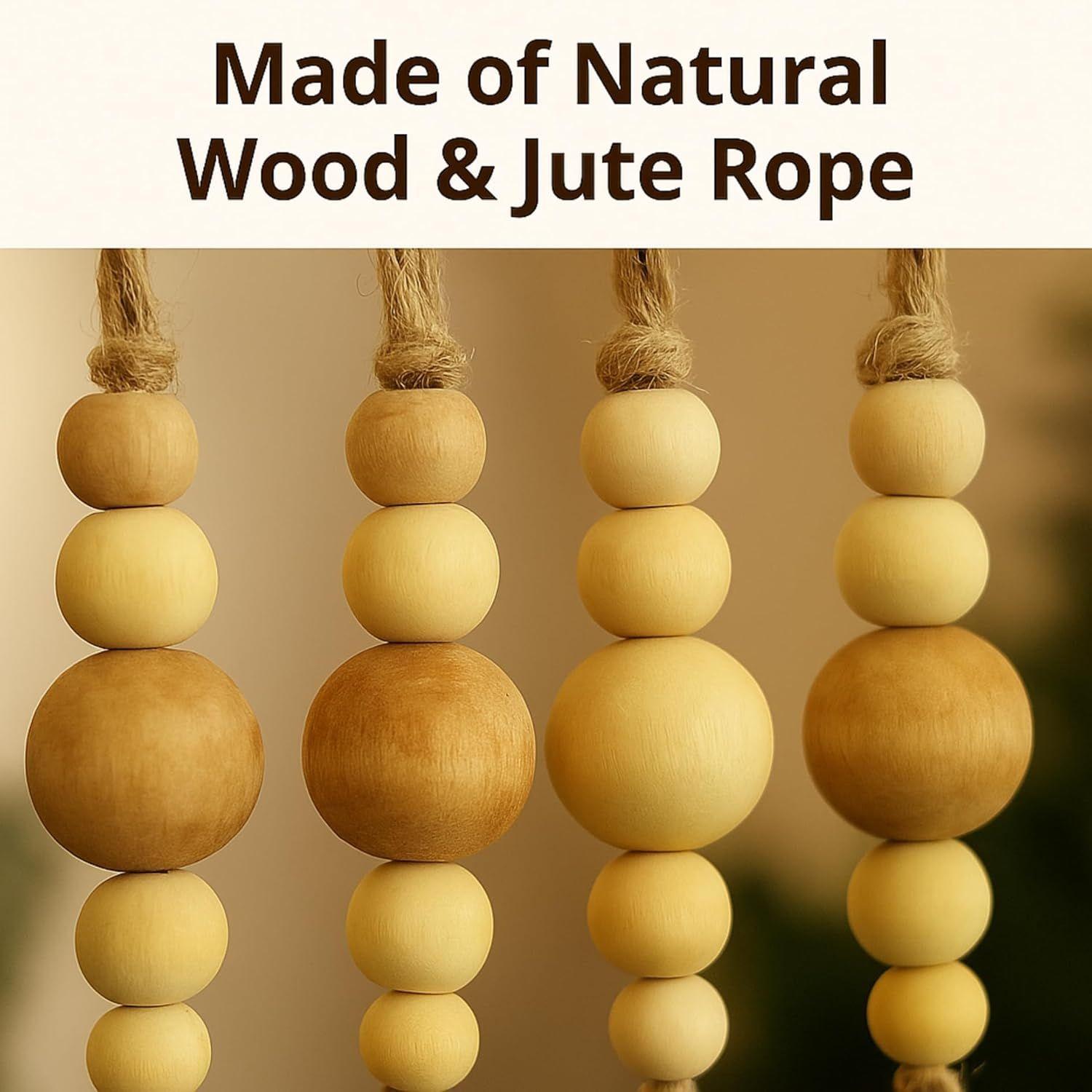 

Pack of 5 Wood Bead Christmas Ornament for Decoration Natural Modern Minimalist Xmas Hanging Home Decor Bohemian Holiday Decorations