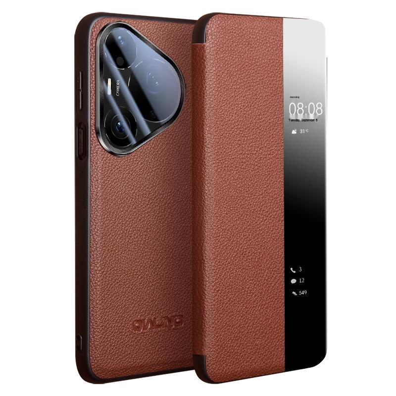 Qiali Genuine Leather Magnetic Flip Case with Smart Sleep for Huawei Pura90 Pro Max