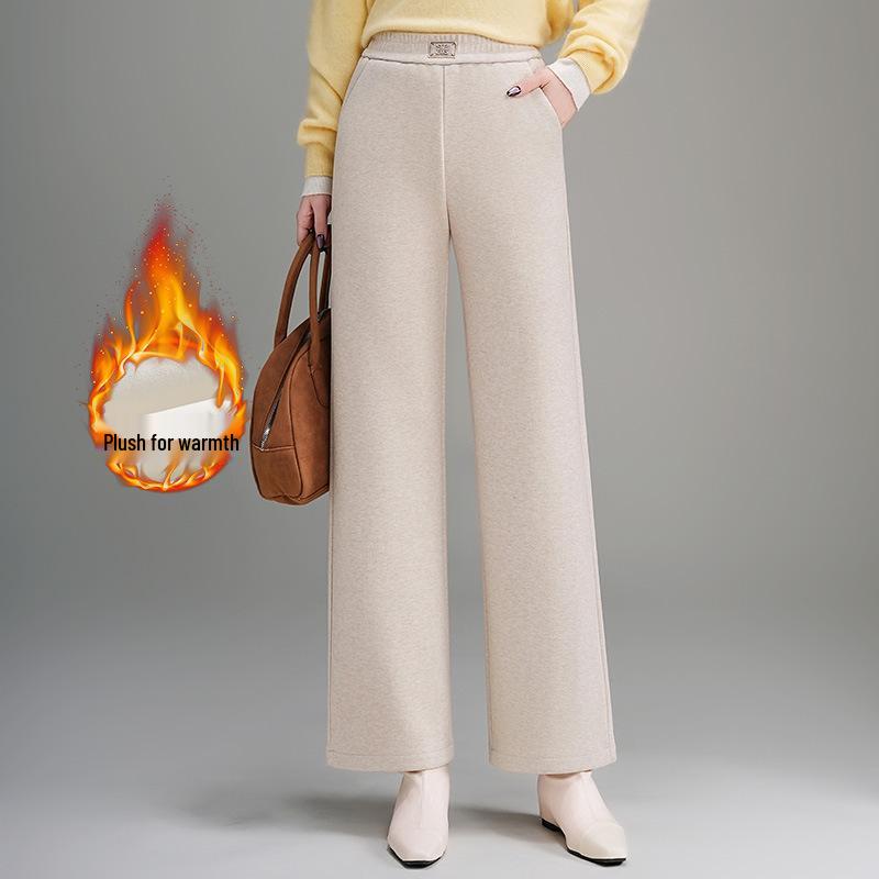 Gui Yang Yang Women's High Waist Wool Pants - Plus Velvet, Thickened, Straight Wide Leg, Autumn/Winter 2025