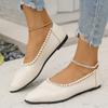 Large size pointed head shallow mouth single shoes women's spring and autumn new pearl versatile one-pedal shallow mouth Doudou shoes