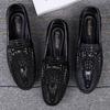 Trend Sequins Mens Shoes Luxury Crocodile Pattern Loafers High-end Designers Genuine Leather Driving Shoes Party Shoes Moccasins