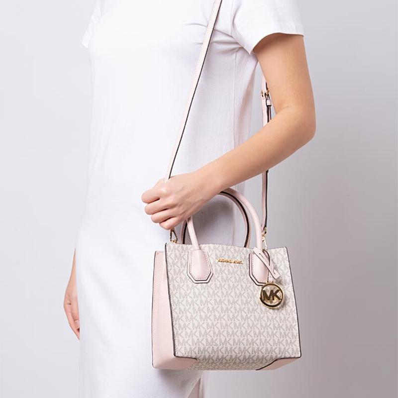 MICHAEL KORS Mercer Classic Presbyopia Colorblock Leather Accordion Bag Shoulder Crossbody Handbag Medium Women's Cherry Blossom Pink