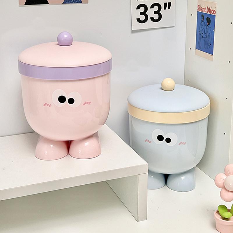 Mini Small Desktop Trash Can With Lid - Cute Countertop Waste Paper Basket For Bedroom Coffee Table & Office Desk - Blue Pink