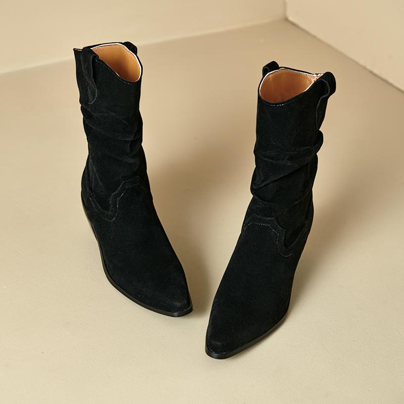 Women's High-heeled Short Boots Autumn and Winter New Suede Large-size Casual Roman Boots