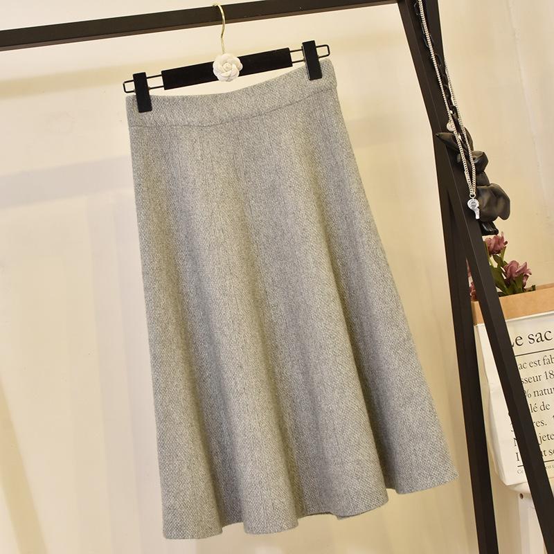 Women's Autumn and Winter High Waisted Elastic Knit Solid Colour Half-body Skirt