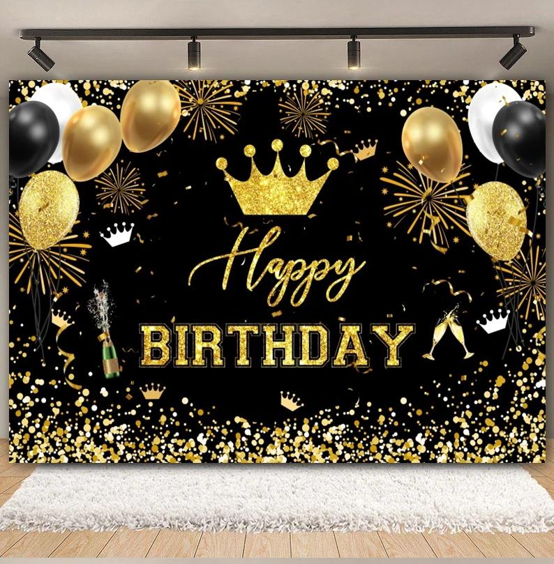 Happy Anniversary Backdrop Gold Balloon Glitter Love Heart Flower Birthday Party Bridal Shower Wedding Photography Background