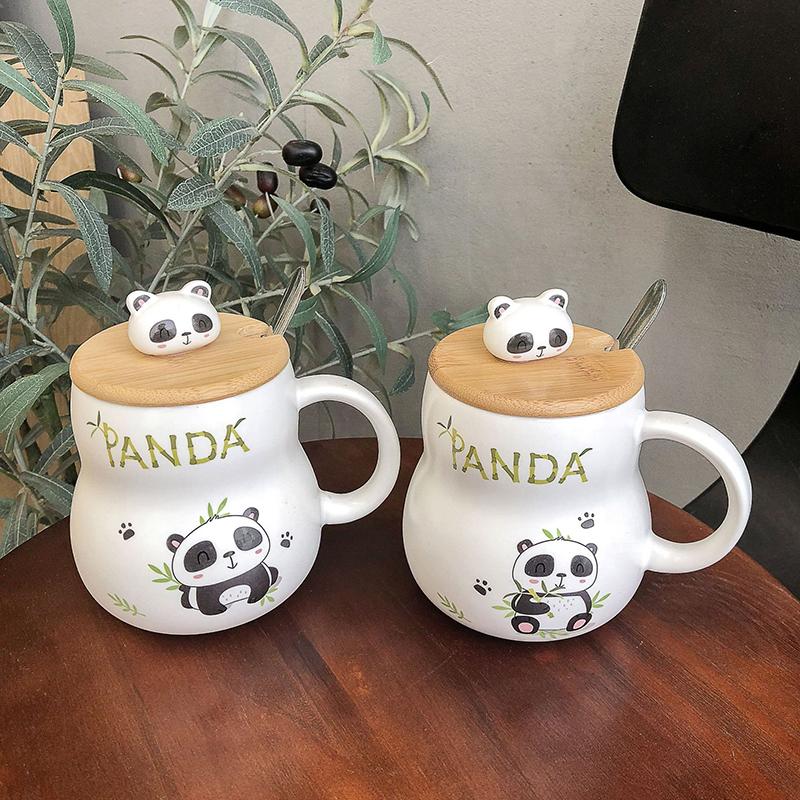 Roztomilý kreslený panda Keramický hrnek 400ml S víčkem a lžičkou Kávové hrnky Hrnky na mléčný čaj Snídaňový šálek Nápojové sklo Novinka Dárky
