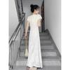 Women's Summer Casual Early Summer Wear Bubble Sleeves White Floral Dress New Popular Popular Beautiful Long Dress