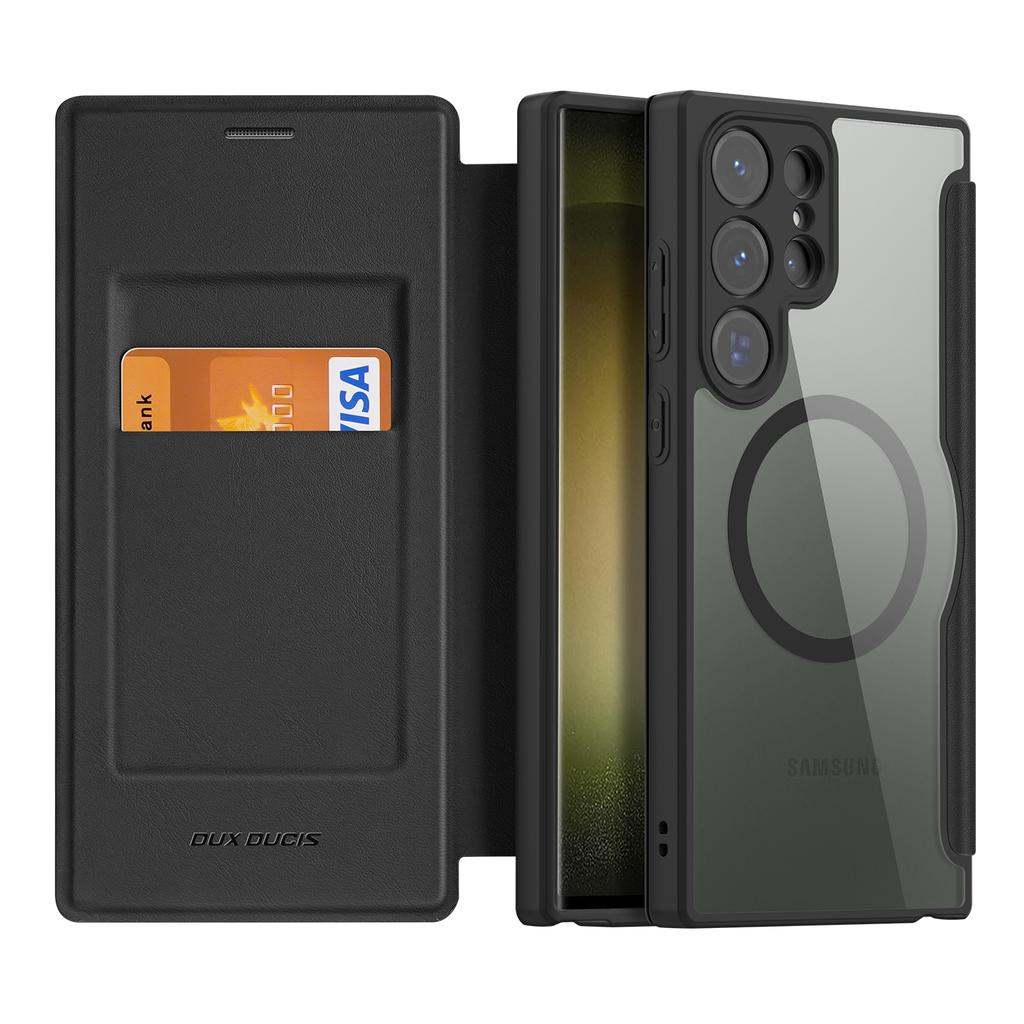 For Samsung Galaxy S23 Ultra Leather Case DUX DUCIS Skin X Pro Series Flip Cover Compatible with MagSafe