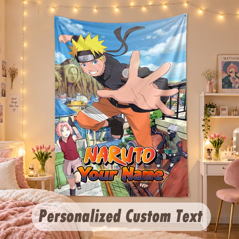 Tapiserie Personalizată, Imprimeu Naruto Text cu Nume Personalizat Artă de Perete Suspendată pentru Dormitor
