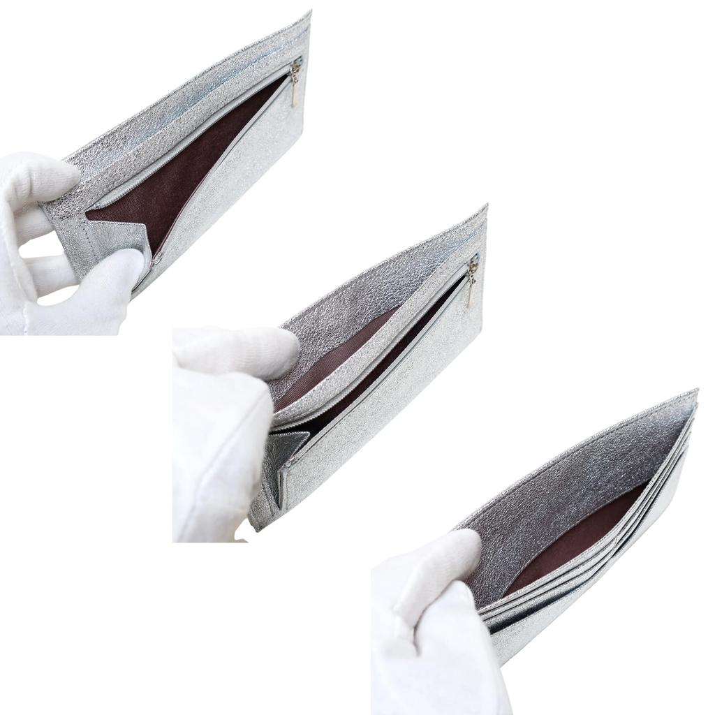 Pocket Wallet Goat Made in [INTRODUCTION] Women's Ultra-Thin L, Silver, Leather, Japan, 1901-442P-SILVER