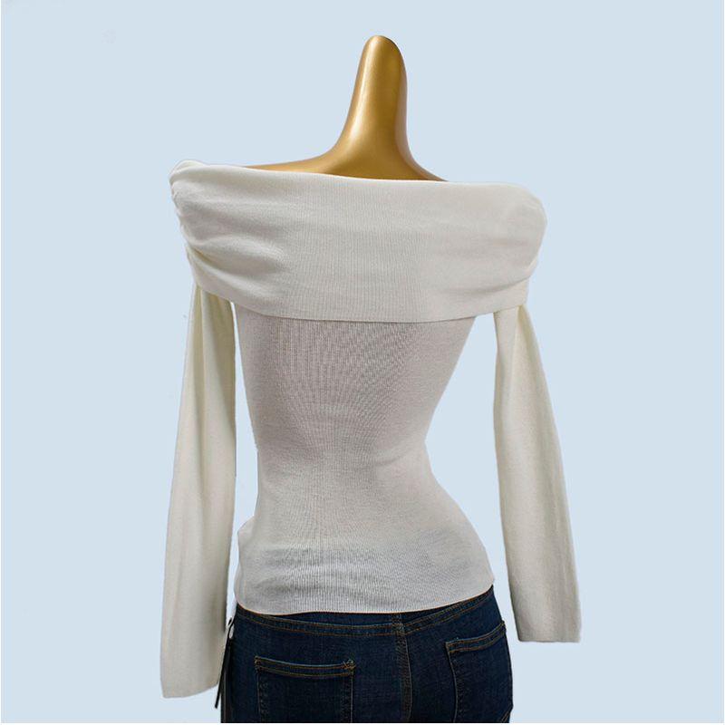 Desire Ruched off-Shoulder off-Shoulder Knitting Bottoming Shirt Silm Slim Looking Gentle Style Long Sleeves Wool Soft Glutinous Inner Wear for Women