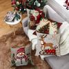 Christmas Embroidered Pillow Covers Set of 4 Santa Deer Snowman Cushion Cases Winter Holiday Sofa Decor (No Insert)