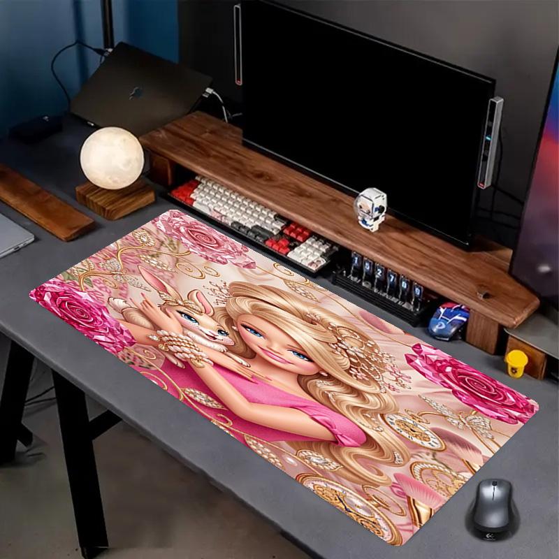 Barbie Print Mouse Pad, Anti‑Slip Desktop Keyboard Mat, for PC Laptop Gaming Working Daily Use, Cool Festival Surprise Gift