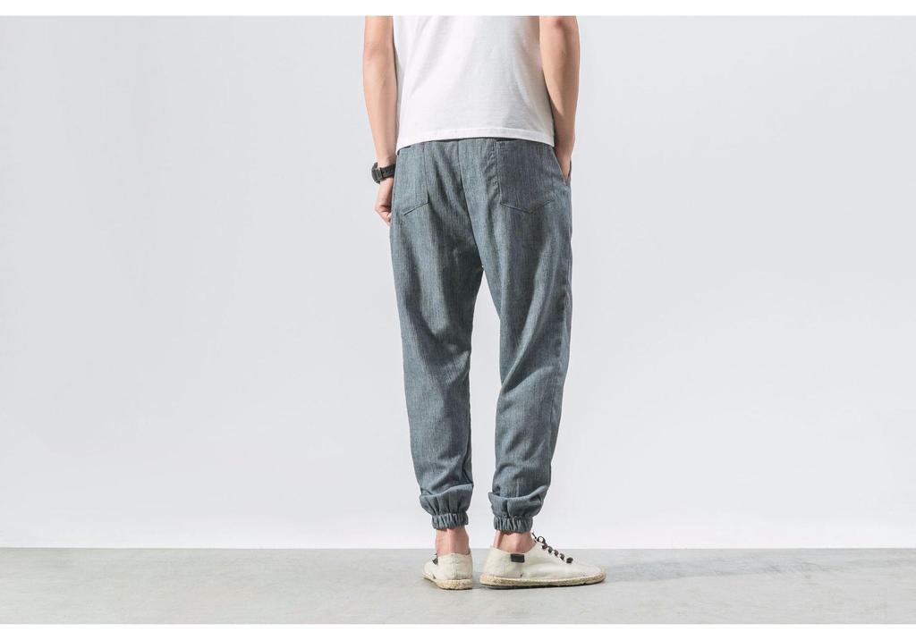 2024 Plus Size Men's Cotton Linen Harem Jogger Pants - Chinese & Japanese Style Lantern Design
