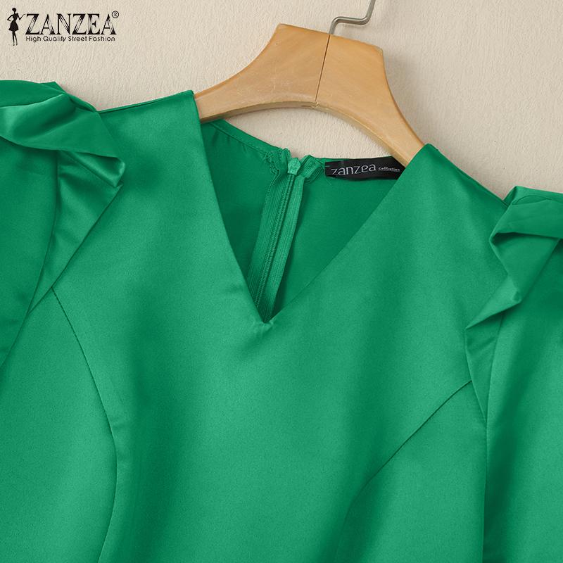 ZANZEA Women Casual V-Neck Short Sleeve Summer A-Line Dress