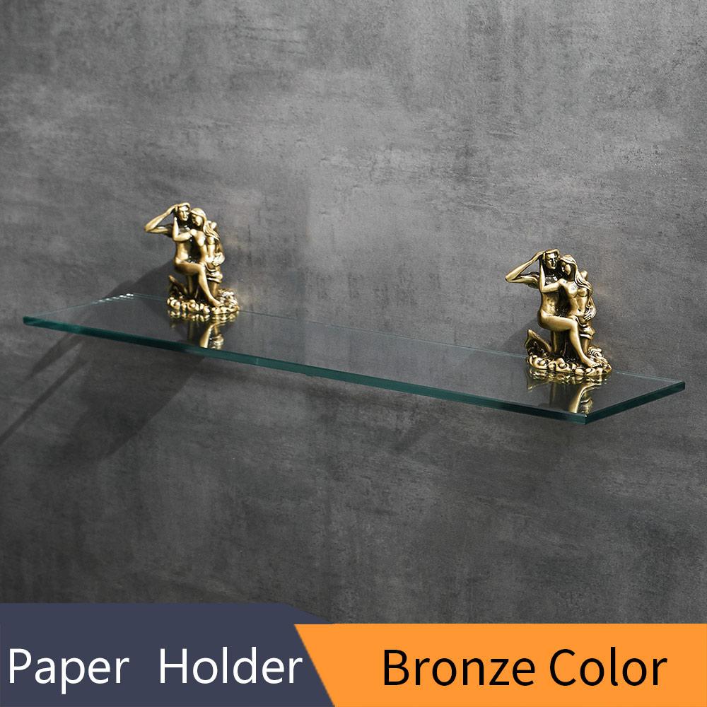 Romantic Gold Bathroom Glass Shelf - Single Layer Tempered Glass Wall Mounted Rustproof Glass Shelf MB-0813B