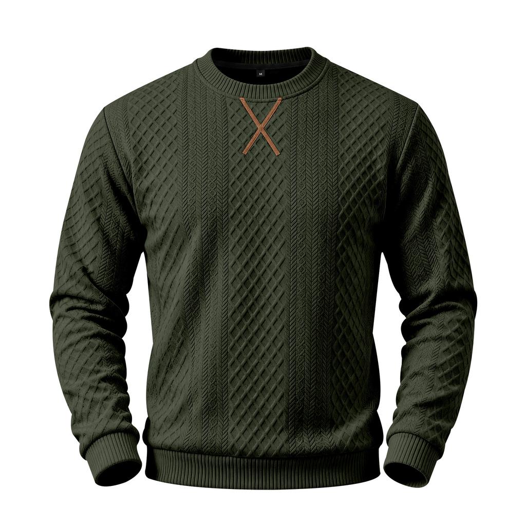 Men's Geometric Jacquard Textured Crew Neck Sweatshirt, Long Sleeve X Stitch Decor Casual Pullover Top for Daily Wear