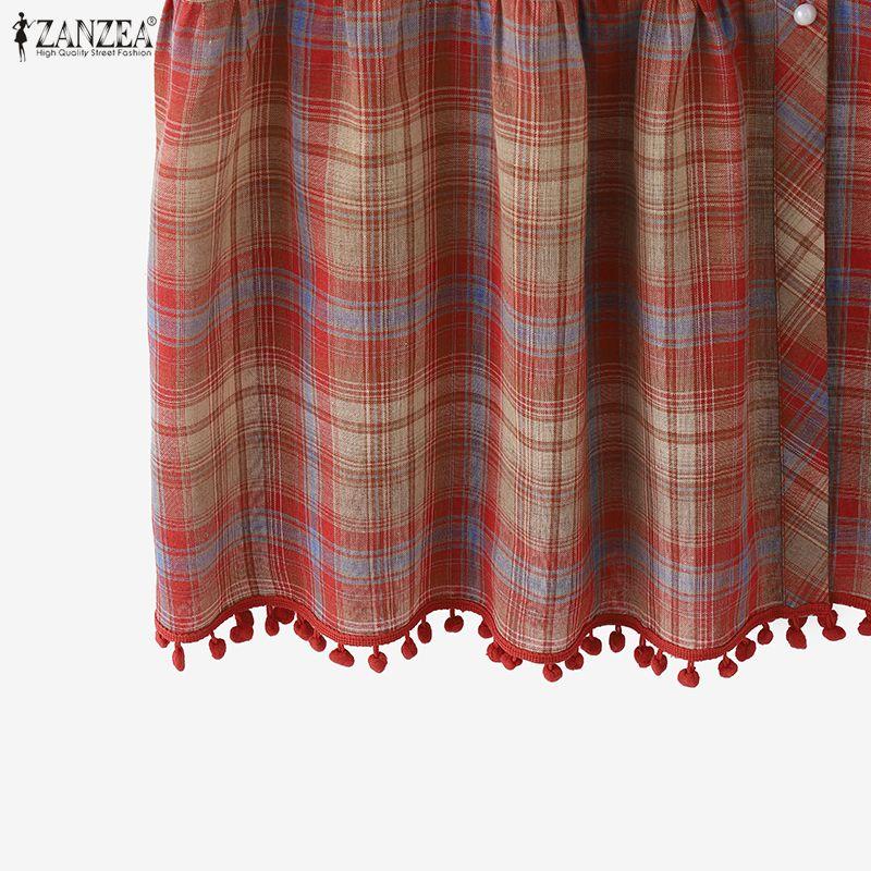 ZANZEA Women Plaid Print Summer Casual V-Neck Sleeveless Straps Camisoles Dresses