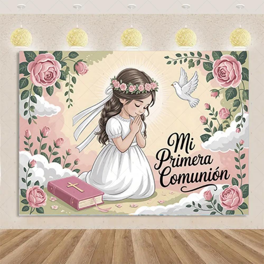 My First Holy Communion fabric background God bless baptism Baptism Crucifix chalice gold sequins photography Studio props4963