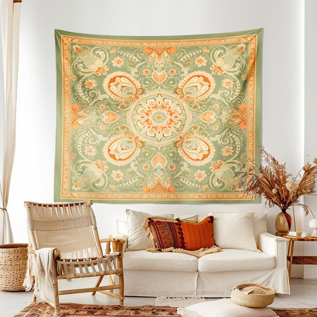 Retro Bohemia Tapestry Floral Wall Art Tapestry Aesthetic Indian Boho Design for Living Room Bedroom Dorm Decor Backdrops Cloth
