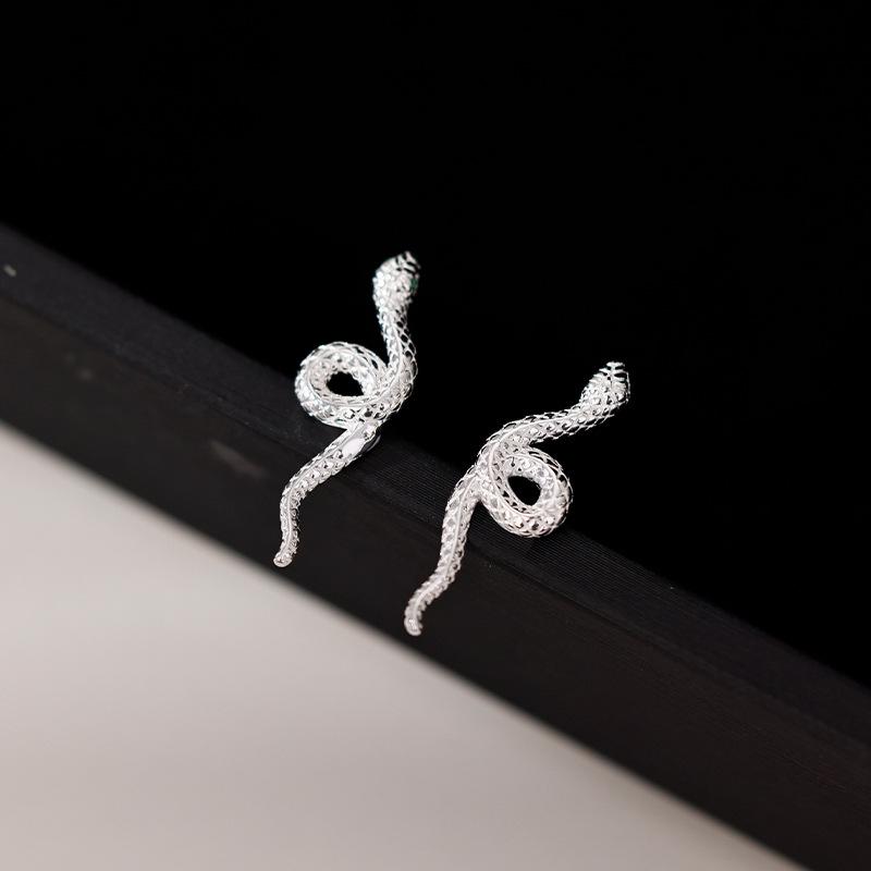 Silver-Plated Snake Stud Earrings for Women - European & American Fashion