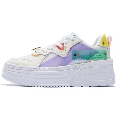 Li Ning We Wo Trendy Thick Sole Casual Low Top Skate Shoes Women Sneakers White Purple AGCS198-1
