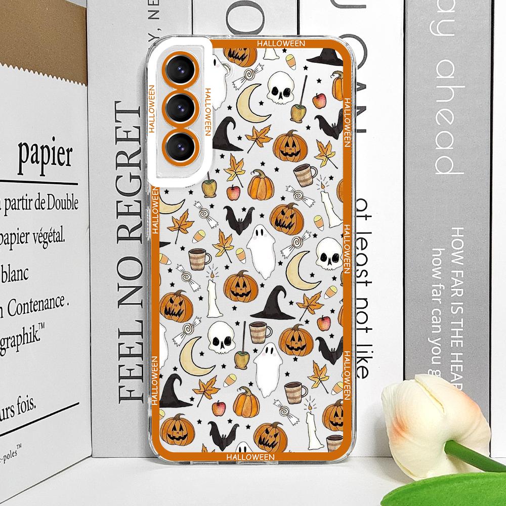 

Cartoon Halloween Pumpkin Ghost Bat Phone Case for Samsung Galaxy S25 S24 S23 Ultra S22 S21 S20 Plus S24FE A55 A54 5G Soft Cover Galaxy S25+