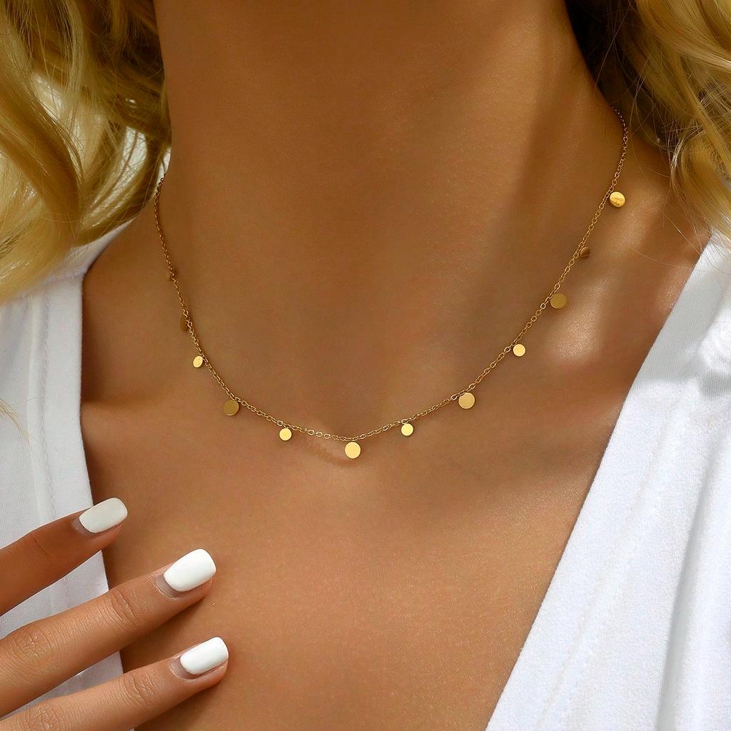 18K Gold Plated Stainless Steel Necklace – Round Bead Chain, Elegant Daily Wear & Vacation, Versatile All-Year Accessory for Women