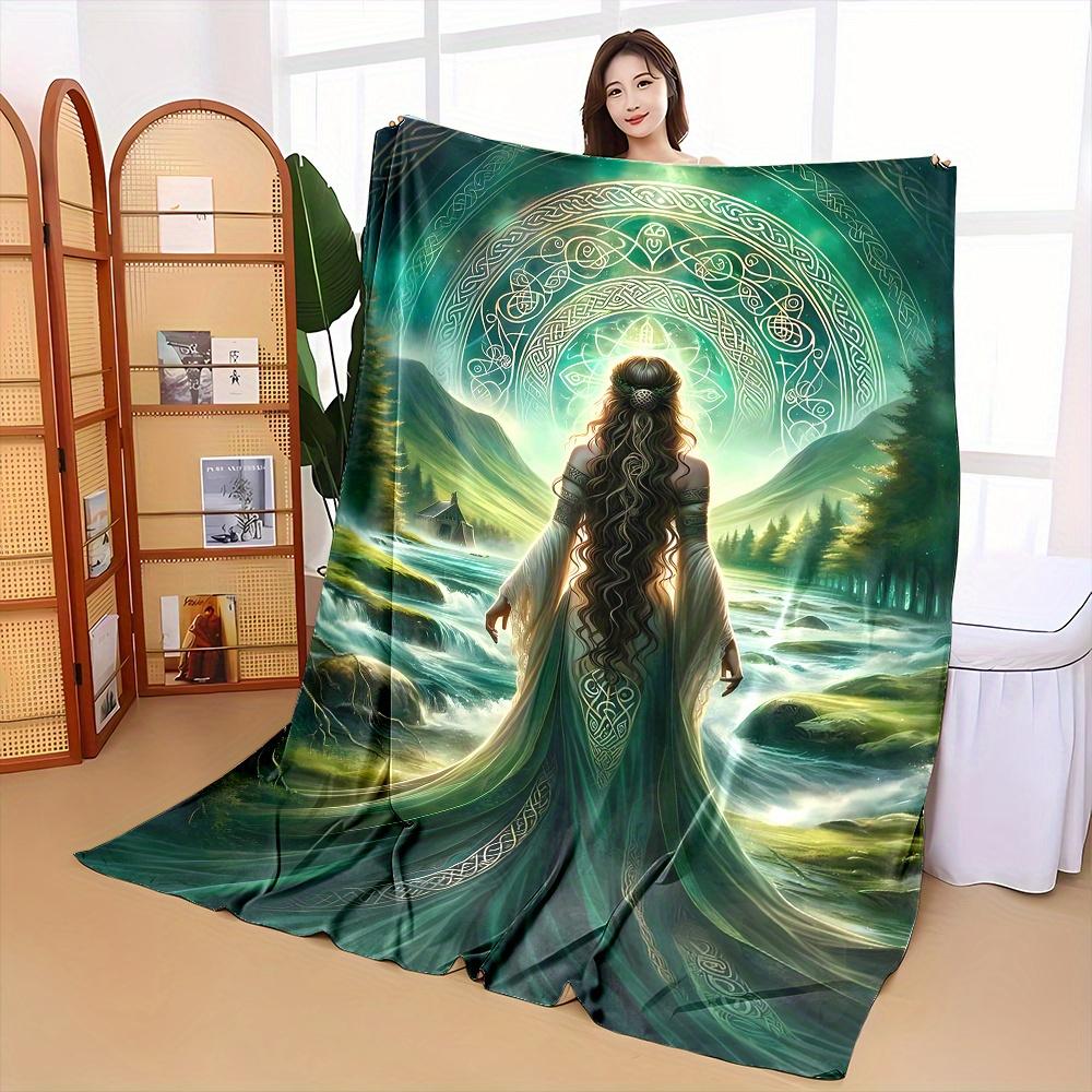 Mother Goddess Danu Print Flannel Throw Blanket - Mixed Color, Non-Woven Polyester, Digital Printing, Lightweight, All-Season