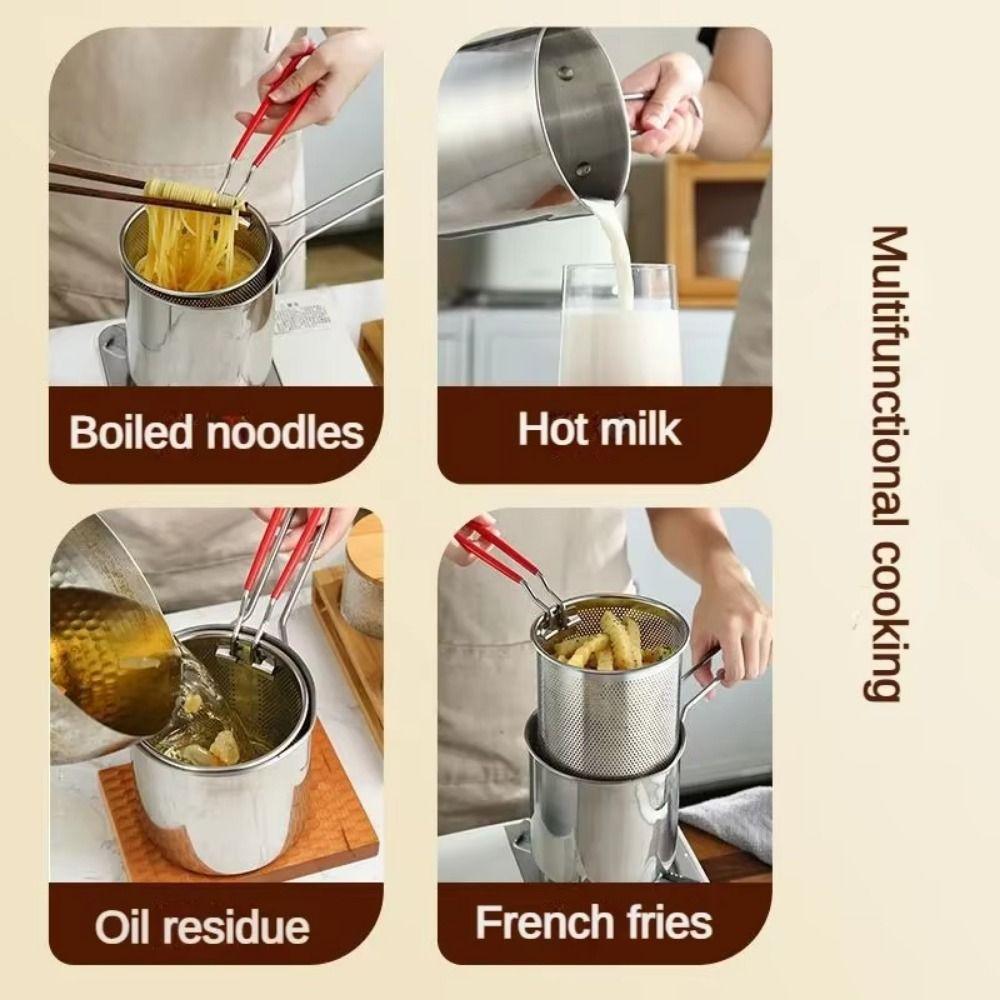 With Lid Deep Fryer with Strainer Stainless Steel Milk Warmer Pot Deep Frying Pot  Kitchen