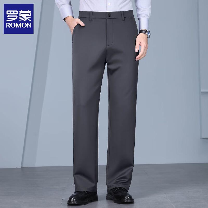 ROMON Men's Winter Thickened Wool-Blend Straight Leg Trousers