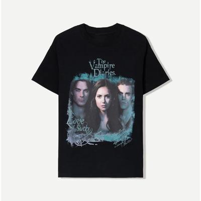 חולצת טי מכותנה עם הדפס The Vampire Diaries לגברים, קיץ, אישיות, רחוב, צווארון עגול, שרוול קצר, רפויה, חולצת טי לגברים ונשים