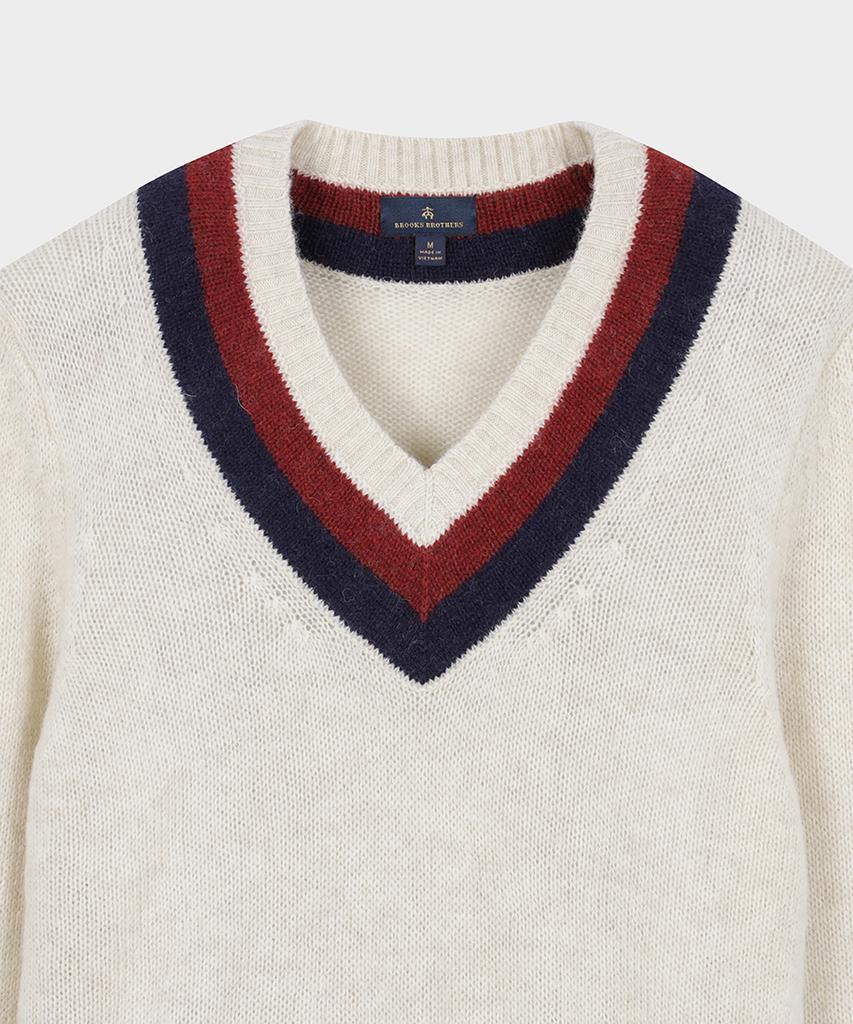 BROOKS BROTHERS Tennis V-Neck Sweater (Ivory) (Bbwnmf4521Bef)