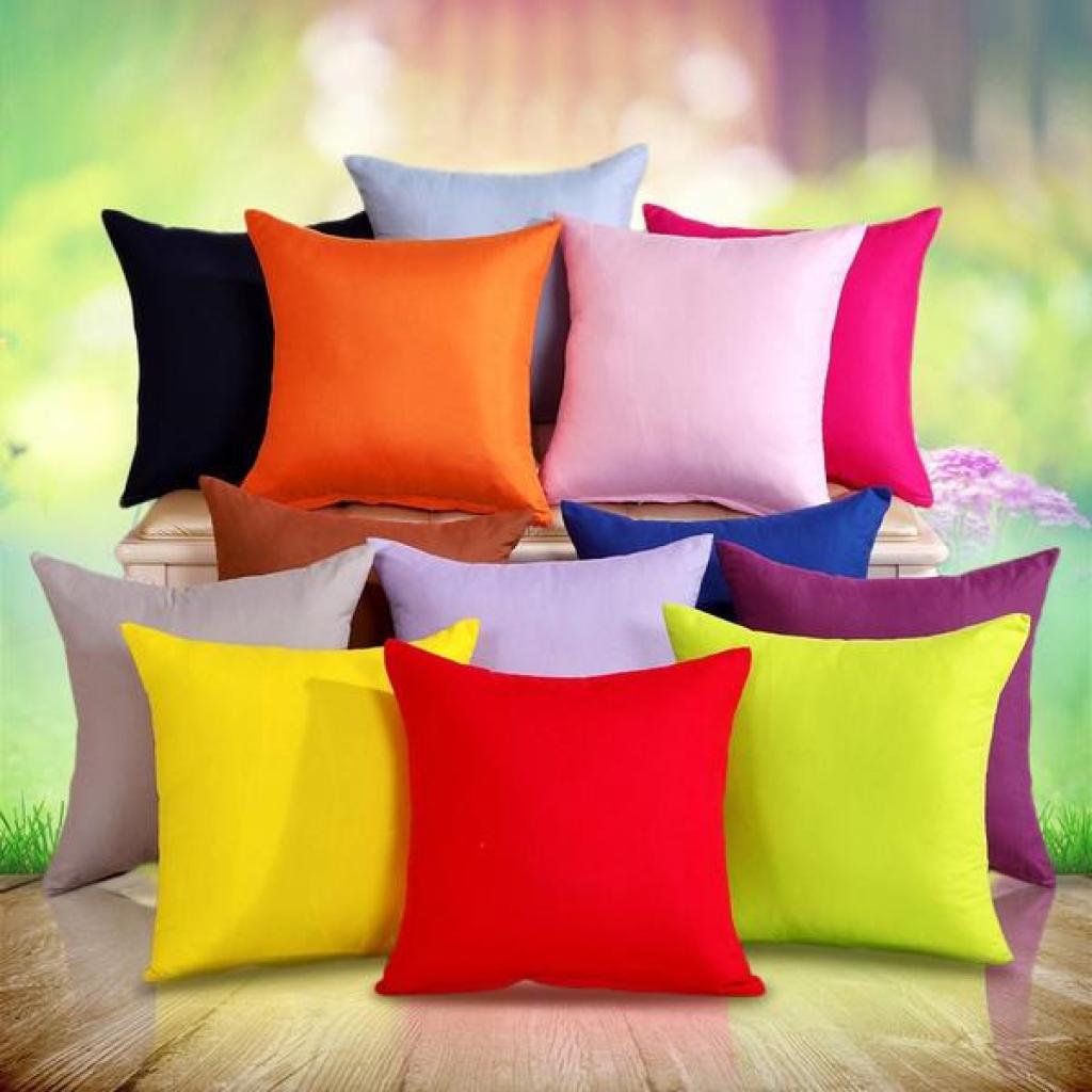 Solid Color Cushion Cover Simple Candy Color Throw Pillow Case For Sofa Solid Home Decorative