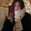 Soft Rainbow Candy Bean Knitted Wool Scarf For Winter Women With Thick Velvet And Student Warmth Versatile Neck