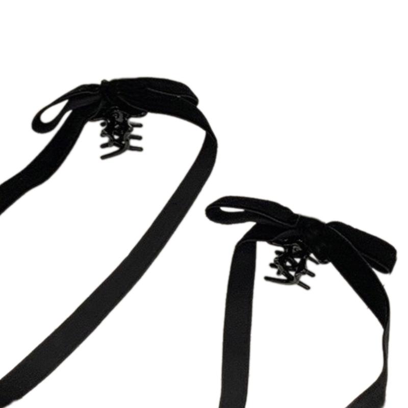 Velvets Bowknot Hair Clip Long Ribbon Hairpins Fashion Sweet Side Clips Jewelry 1
