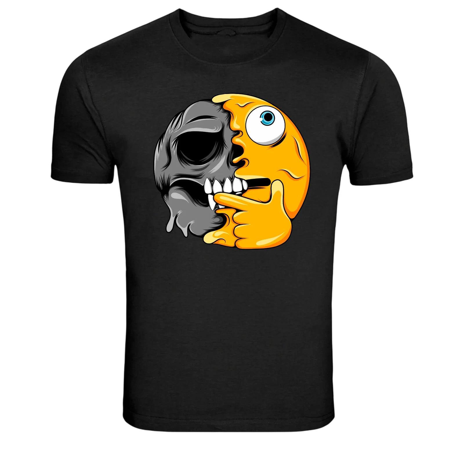 Thinking Emoji Skull Graphic T-Shirt Funny Dark Humor Tee XXL