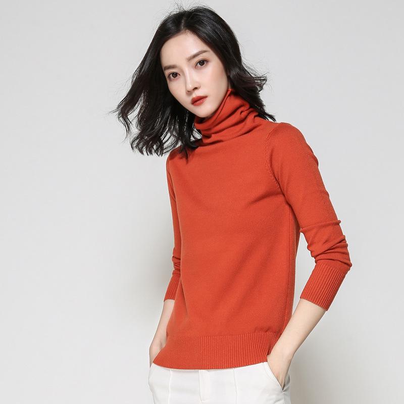 

Sweater for Women In Autumn and Winter Solid-color Pullover Long-sleeved Short Knitted Sweater Turtleneck Sweater one size оранжевый