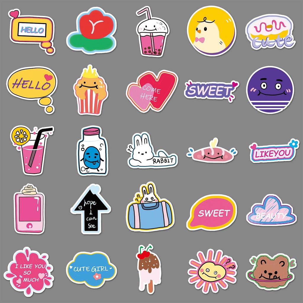 Korean Style Cute Cartoon Graffiti Stickers - 50 Waterproof Sheets for Phone Cases & Suitcases