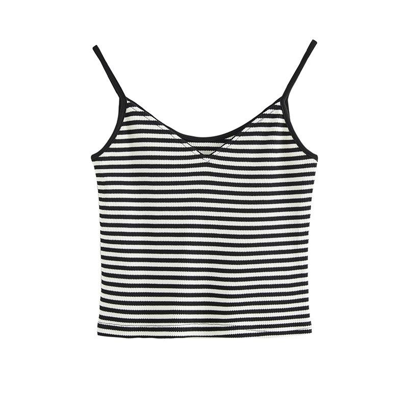 Women's Cotton Striped Camisole Vest Summer New V-neck Sexy Backless Hot Girl Inside Out Sleeveless Tops