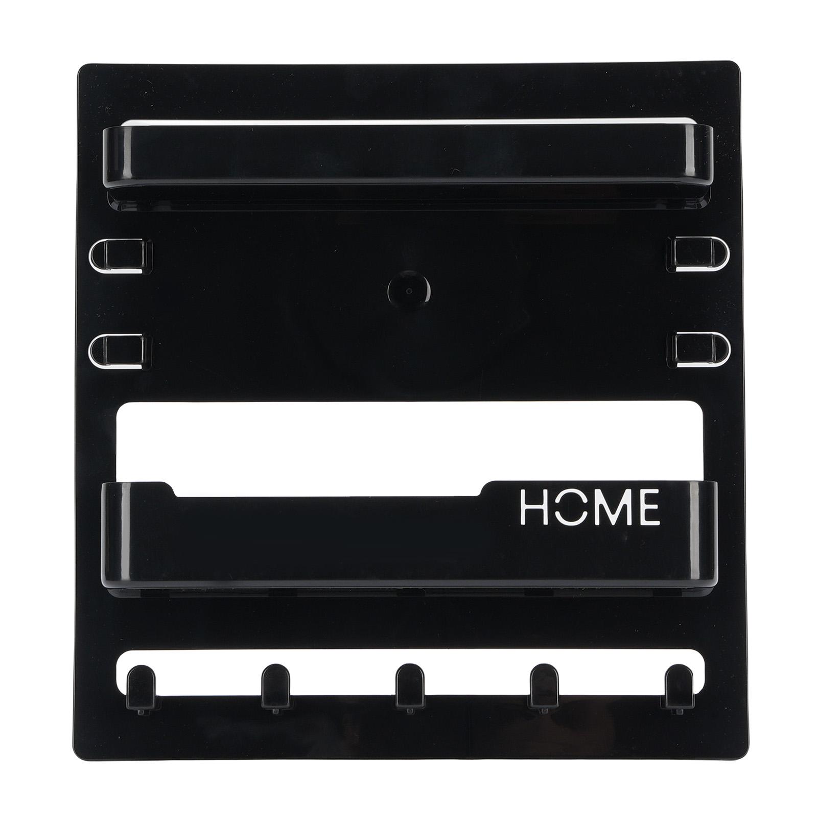 

Bedside Shelf Accessories Organizer Wall Mount Self Stick On Dorm Room Wall Storage with Hooks for Glasses Remote чёрный