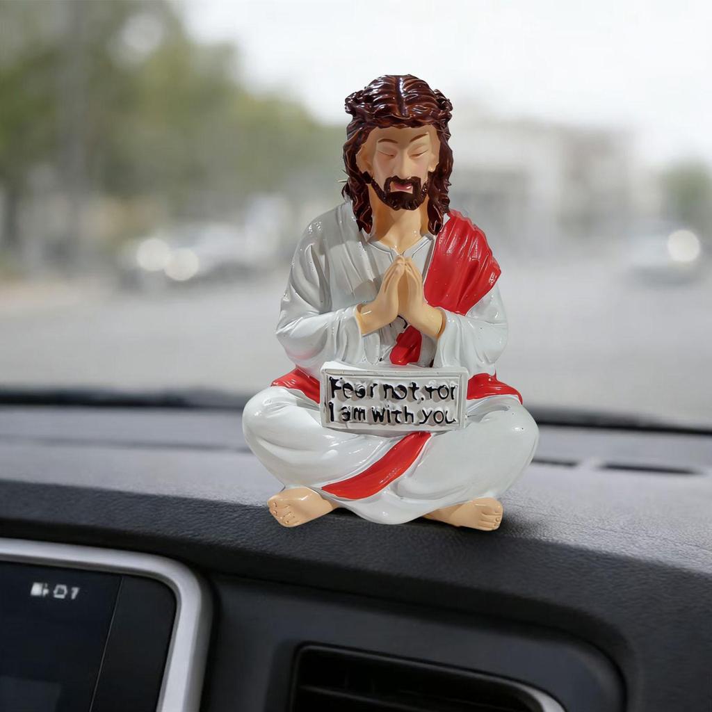 Jesus Figurines Religious Art Collectible Sculpture Jesus Resin Desk Companion Figurine for Bedside Desktop Car Interior