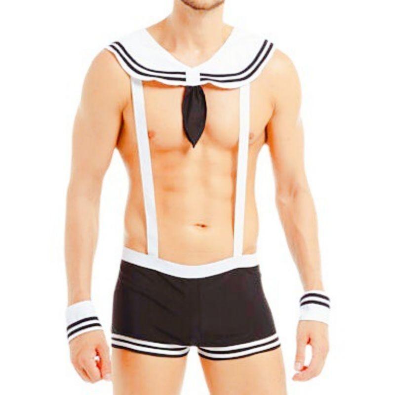 Male Police Role Play Navy Sailor Firefighter Bib Pants Male Prisoner Bib Pants Halloween Sexy Uniform Temptation