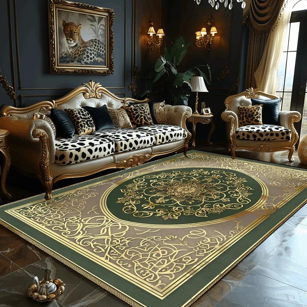 Luxury Golden Carpet Living Room Decoration Home Sofa Table Beside Carpets Bedroom Hotel Hall Non-slip Soft Floor Mats Tapete