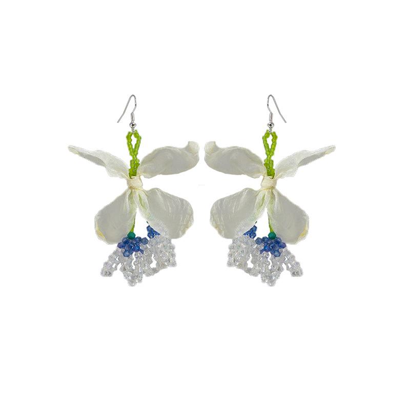 Summer Small Fresh Fabric Leaf Ear Hook, Sweet Little Fragrant Wind Earrings Crystal Fringed Lily Of The Valley Earrings