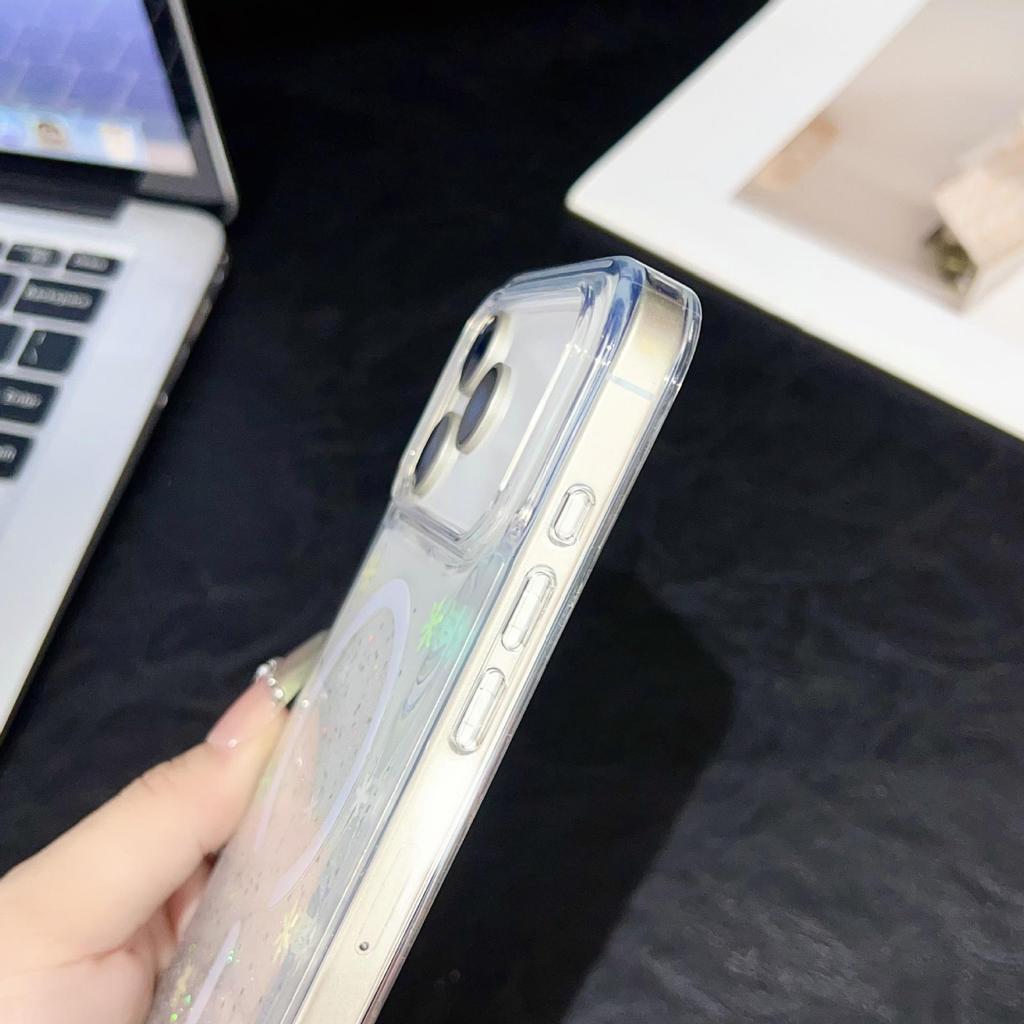 Epoxy Glitter Gradient Magnetic Case for iPhone 17 Pro Max, iPhone 15 & 16 Transparent Compatible.