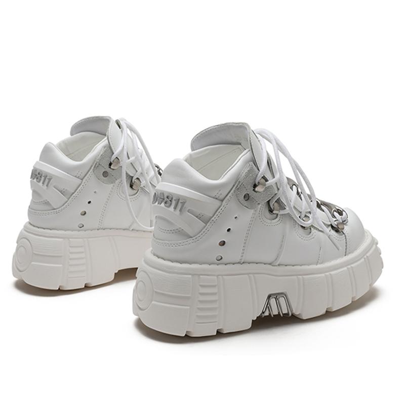 New Brand Punk Style Women Shoes Lace-up Heel Height 6CM Platform Shoes Woman Rock Boots Metal Decor Woman Sneakers